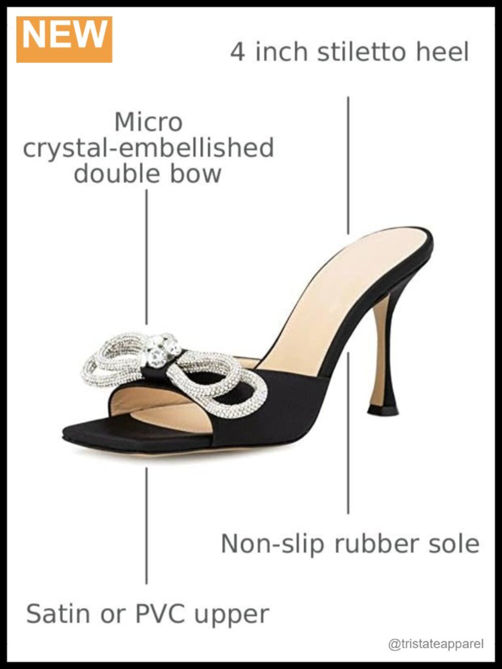 Women's Heeled Sandals Double Rhinestone Bow Satin Mules Square Open Toe - Picture 2 of 5